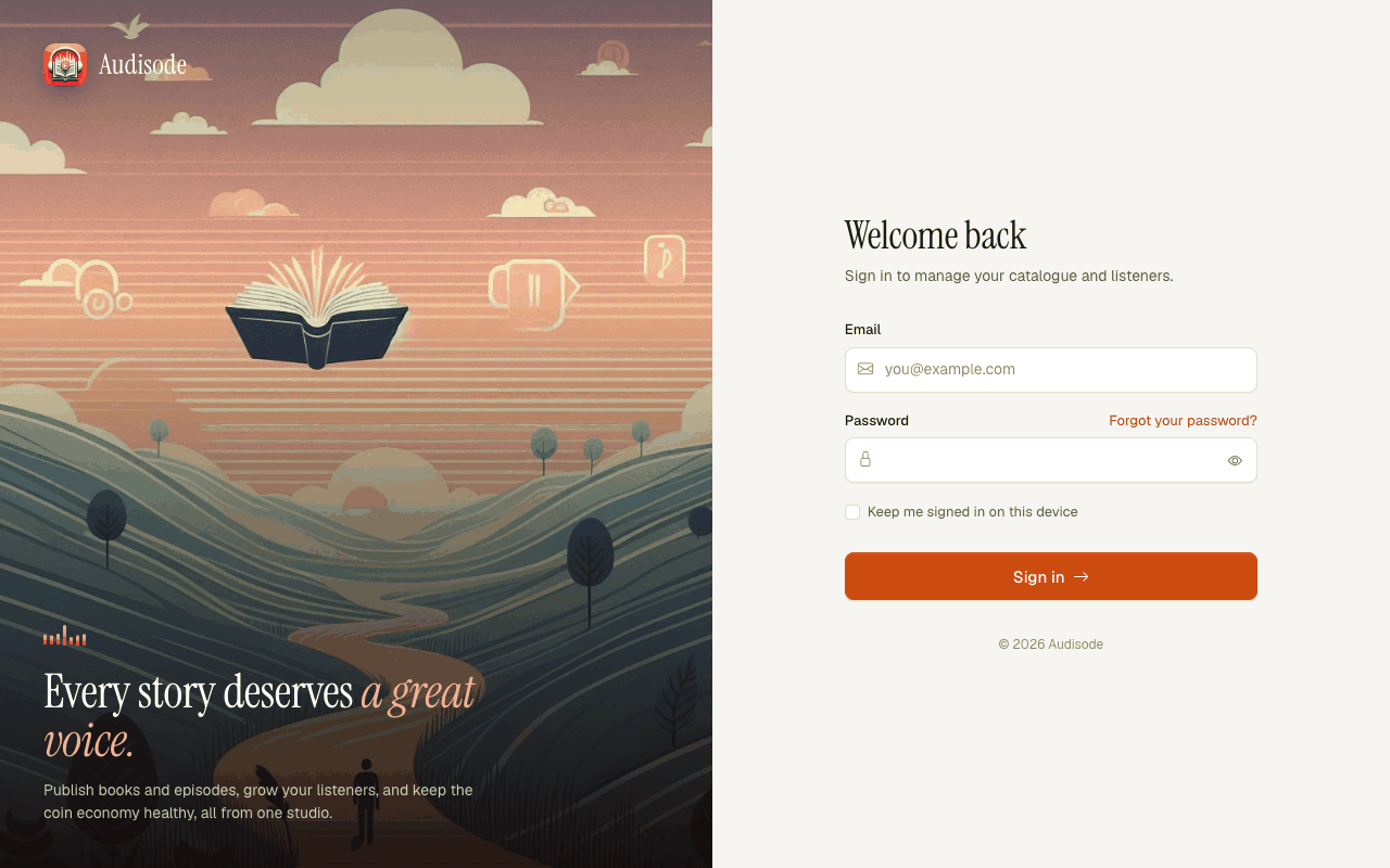 The admin sign-in page with the email and password fields